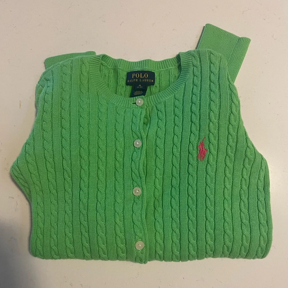 Polo by Ralph Lauren Vibrant Green Cable Knit Cardigan Sz M (8-10) - Picture 8 of 8